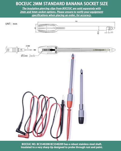 Heavy Duty Wire Piercing Probe, Multimeter Probes Kit for 2mm Standard Pin Tip - size: 2mm Plug(Extended Edition)