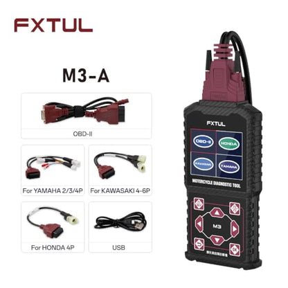 M3-A Motorcycle Diagnostic Tool for Honda Yamaha Kawasaki | Full System OBD2 Scanner Code Reader, Live Data, Actuation Test, Fault Code Reset & Battery Voltage Test