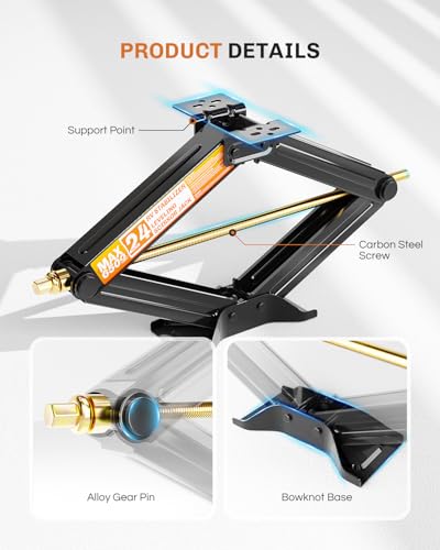RV Stabilizer Jacks - 6500lbs Heavy Duty Scissor Jacks for Travel Trailer & Camper, Set of 2 with Crank Handle, Drill Bit, 24" Max Lift - WELLUCK