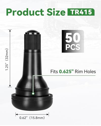 50 Pcs TR415 Snap-in Tire Valve Stems, Heavy Duty EPDM Rubber Tubeless Valve Stems Fit 0.625" (15.875mm) Rim Holes for Heavy Duty Trucks, Trailers, ATVs - size: TR415