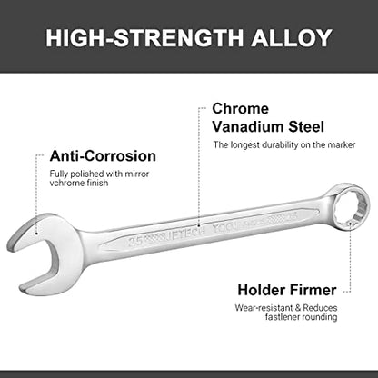 Jetech 25mm Combination Wrench, Metric 12-Point Chrome Vanadium Steel Spanner, Industrial Grade with 15-Degree Offset, Sand Blasted Finish, Heat-Treated Forged Tool - size: 25mm