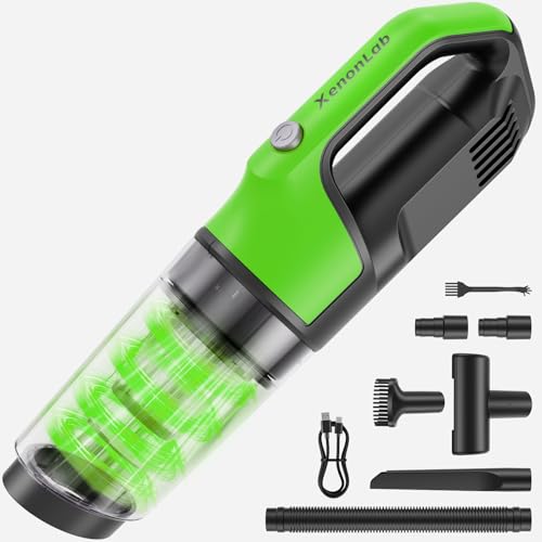 Handheld Vacuum Cordless 1.1 Pounds Car Vac 10000PA Hand Held Vacuums 4-in-1 Hand Vac Cordless Rechargeable HEPA Filter Large Capacity Dust Cup for Car Office Home Pets Hair（Green） - color: Green