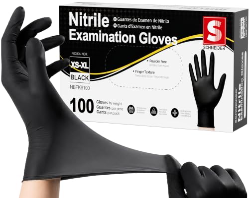 Schneider Medical Black Nitrile Exam Glove, Latex Free Powder Free Disposable Gloves for Cooking, Cleaning, and Food Prep - size: Large