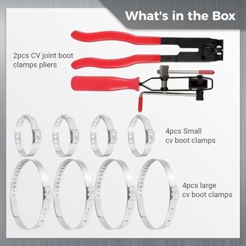 Cv Boot Clamps And Banding Kit, 10-Piece Set With 2 Pliers & 8 Cv Joint Boot Clamps For Atv/Vehicle Maintenance