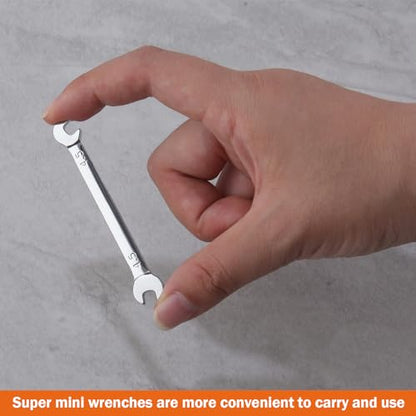 Mini Double Open End Wrench Set Metric and SAE 20 Pcs 4-11mm & 5/32" to 7/16" Mirror Chrome Finish Super Thin Open Ended Spanner Double Angle Head with Portable Storage Pouches - style: Metric & SAE (Double Open End)