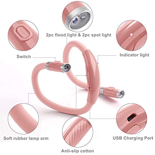 LED Neck Reading Light, Book Light for Reading in Bed,3 Brightness Levels， Rechargeable, Long Lasting, Perfect for Reading, Knitting, Camping, Repairing (Light Pink) - color: Light Pink