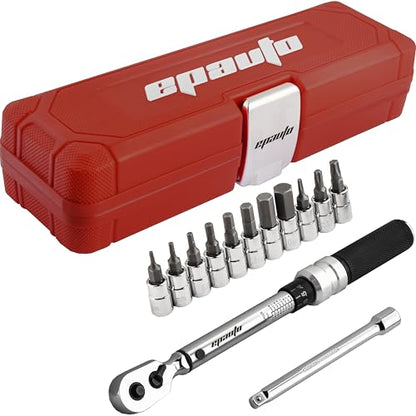 EPAuto Bike Tool 1/4 Inch Drive Click Torque Wrench Set (2 to 20 Nm), Hex/Torx Bit Socket Extension Bar Bicycle Maintenance Kit