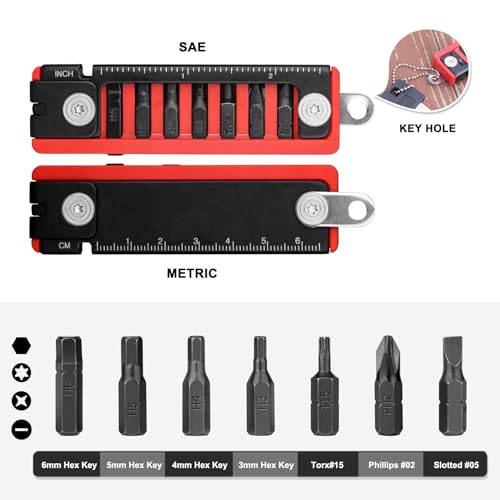 HAUTMEC 7 IN 1 Bike Multitool with Hex Wrenches, Screwdrivers, Ruler, Joint Levers for Bike Repair Tool Kit HT0420 - color: 7-in-1 Mini