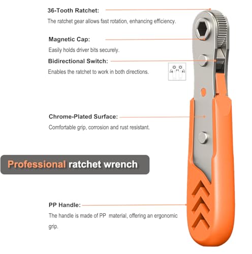 24 in 1 Right Angle Ratcheting Screwdriver Set for tight spaces | with 36-Tooth Ratchet, Multi-Bit Driver Kit for Home DIY, Electronics, Auto Repair & Furniture Assembly - style: 24pcs Ratchet Screwdriver Set