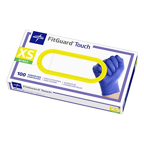 Medline FitGuard Touch Nitrile Exam Gloves, 100 Count, X-Small, Powder Free, Disposable, Not Made with Natural Rubber Latex, Excellent Sense of Touch for Medical Tasks, Durable for Household Chores - size: X-Small (Pack of 100)