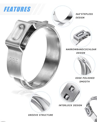 120PCS Hose Clamp Kit – 304 Stainless Steel Single Ear Clamps, 12 Sizes (5.3mm-28.6mm / 3/16"-1-1/8") with Pincer & Case – for Automotive, Plumbing, Farm, Garden, Lawn & Industrial Pipes