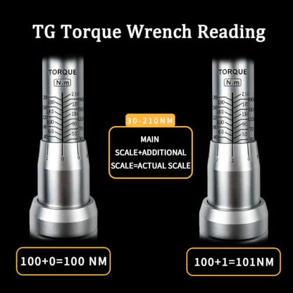 TYD 1/2" Heavy Duty Click Torque Wrench 30–210 Nm ±4% Precision | Adjustable Torque Wrench 72-Tooth Reversible Ratchet Storage Case for Car Wheel Lug, Truck & SUV Repair Torque Tool - style: TG-210(30-210NM)
