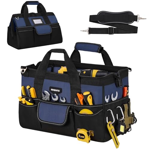 16-Inch Heavy Duty Tool Bag, 22 Pockets Empty Tool Box Organizer Storage, Soft Tote Toolbox Organization Portable Handle Carrying Work Toolbag for Electrician Mechanic, Dad Men Gifts, Blue - color: Blue, size: 16 Inch
