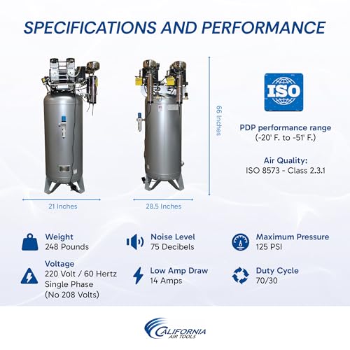 California Air Tools 60040DCAD 4.0 HP Ultra Quiet and Oil-Free Air Compressor, 60 Gallon Steel Tank, 75 dBA Noise Level, with Air Drying System and Auto Drain - style: 60 Gallon ASME Tank w/80% Dry Air