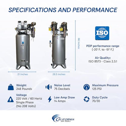 California Air Tools 60040DCAD 4.0 HP Ultra Quiet and Oil-Free Air Compressor, 60 Gallon Steel Tank, 75 dBA Noise Level, with Air Drying System and Auto Drain - style: 60 Gallon ASME Tank w/80% Dry Air
