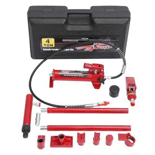 4 T Hydraulic Jack Kit, Porta Power Kit with 4.6 ft/1.4 m Oil Hose, Portable Hydraulic Jack with Storage Case for Automotive, Garage, Farm, Heavy Equipment, Mechanic - color: Red, size: 4 Ton