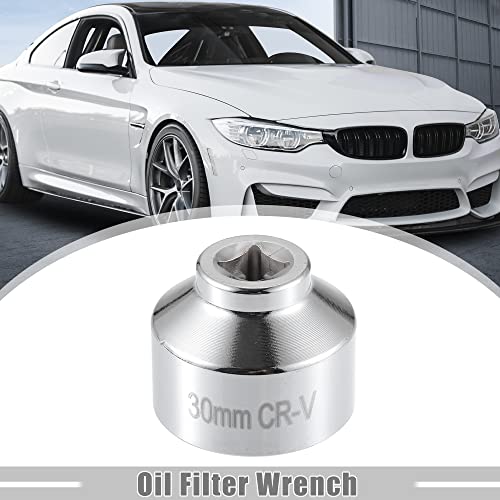 X AUTOHAUX Universal 30mm Car Oil Filter Wrench Oil Filter Socket Wrench Housing Cap Socket Remover Tools Silver Tone