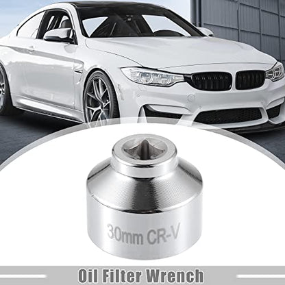 X AUTOHAUX Universal 30mm Car Oil Filter Wrench Oil Filter Socket Wrench Housing Cap Socket Remover Tools Silver Tone