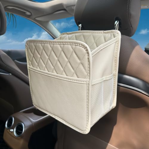 Witaxima Upgrade Car Seat Organizer Backseat with Storage Pockets, Multipurpose Car Organizer Hanging, Car Trash Bag Can,Premium PU Leather Garbage Can 2.14 Gallon Large Capacity Accessories Beige - color: Beige
