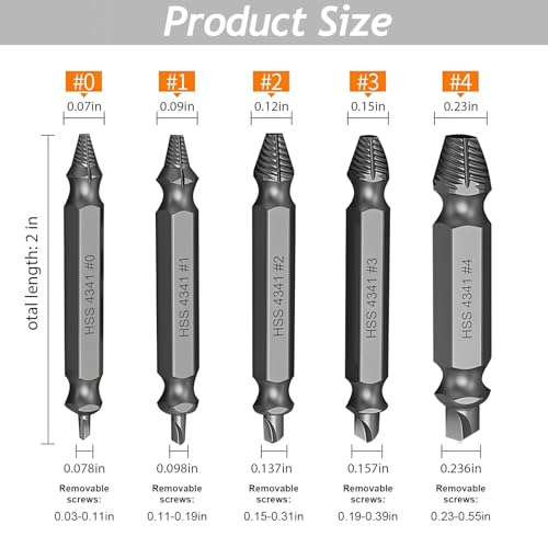 5PCS Damaged Screw Extractor Tools Sets, Stripped Screws Nuts & Bolts Drill Bit Tools for Easy Removal(Siver) - color: Silvery