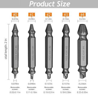 5PCS Damaged Screw Extractor Tools Sets, Stripped Screws Nuts & Bolts Drill Bit Tools for Easy Removal(Siver) - color: Silvery