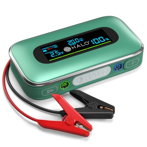 Halo Bolt 1500A Car Battery Jump Starter with Large Digital Screen, Portable 12V Lithium Battery Jump Starter, Portable Power Bank, 3-Mode LED Flashlight, Safe & Simple Design, TSA Approved - Green - color: Green