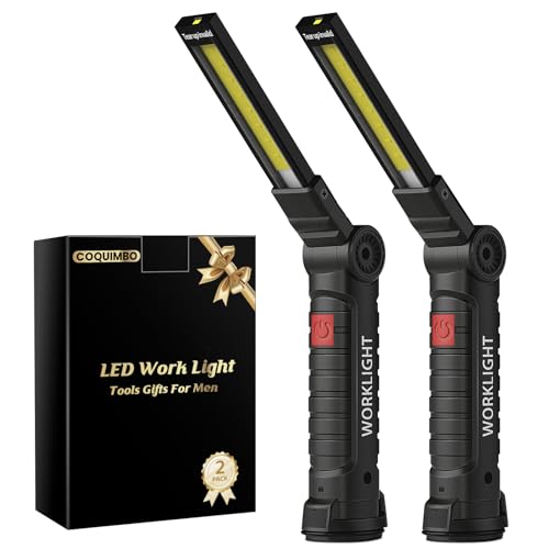 Coquimbo Tool Gifts for Men Dad Husband, Rechargeable LED Work Light BBQ Grill Accessories with Magnetic Base Hook, 360° Rotate Mechanic Flashlight Mens Christmas Stocking Stuffers (2 Pack Black) - color: Black, size: 2 Pack
