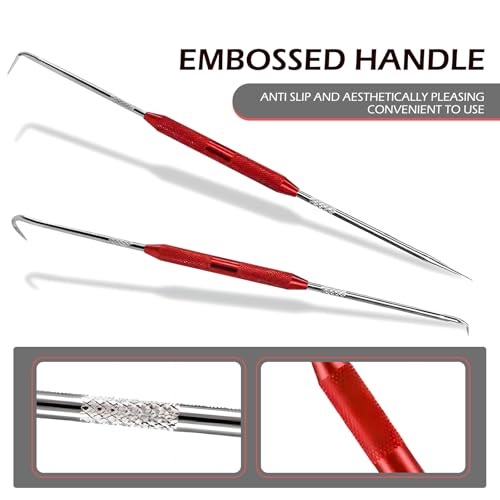 2 PCS Hook and Pick Set, Oil Seal O-ring Puller Scriber, Double-headed Multi-functional Non-slip Removal Tool, for Most Cars Portable Anti-rust Repair Accessories (Red)