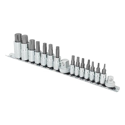 MichaelPro 16-Piece Torx Bit Socket Set with Rail, 1/4'', 3/8'' and 1/2'' Drives, T8 - T70, High Torque Resistant S2 Steel, Socket Adapters and Rail Organizer Included - MP012022 - size: 16Pc Torx