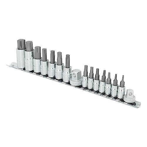 MichaelPro 16-Piece Torx Bit Socket Set with Rail, 1/4'', 3/8'' and 1/2'' Drives, T8 - T70, High Torque Resistant S2 Steel, Socket Adapters and Rail Organizer Included - MP012022 - size: 16Pc Torx