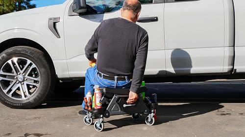Powerbuilt Heavy-Duty Utility Rolling Seat Upgraded with Padding, Sturdy Locked in Trays, Premium Wheels for Garage Work - Grey 642924ECE - style: Foam Cushion