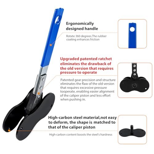 2026 Upgraded Patented Gen2 Plus Brake Caliper Compression Tool, 5 in 1 Piston Compressor, Brake Pad Spreader with 2 Brake Lubricants & 2 Hooks for Single/Twin/Quad Calipers, blue | Upgraded high strength reinforced steel, ultra smooth operation