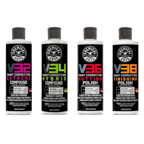 Chemical Guys, V Line Polish & Compound Kit, Paint Correction, 4 x 16 oz | Four-bottle system covers heavy to light correction of swirls and scratches, body-shop gloss safe on all paint - size: 16 oz (4-Pack)