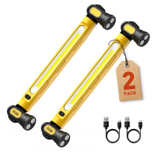 2Pack Magnetic Light Bar, 3000LM LED Under Hood Work Light Bar with Hooks, 5200mAh Cordless Rechargeable Hood Light for Mechanic/Car Repairing/Garage-Yellow - color: Yellow