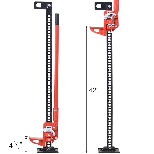 48'' Farm Jack with 7000 Lbs Capacity Heavy Duty Off Road Jack for Tractor SUV Truck Hi Lift Utility Farm Jack with Ratcheting Mechanism Red Steel Construction for Lifting and Pulling