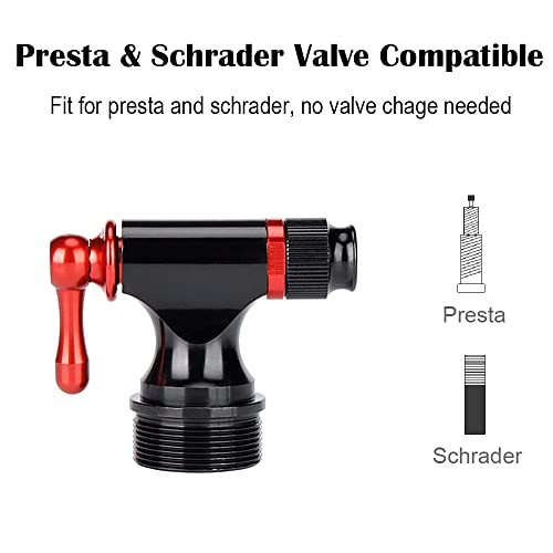 CXWXC CO2 Inflator with 4 x 16g CO2 Cartridges & Tubeless Tire Repair Kit - Presta/Schrader Valve Compatible - Bicycle Tire Pump for Road and Mountain Bikes