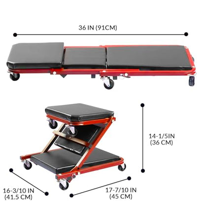 Mechanic Creeper, 300 Lbs Z-Creeper Seat, 36 in 2 in 1 Garage Chair Adjustable Rolling Folding Car Creeper with 6 pcs Wheels for Garage, Shop, Auto Repair, Lay Down or Sit