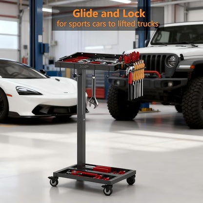 DEHOYI Adjustable Height Metal Tool Cart with Wheels, Heavy Duty Rolling Mechanic Tool Tray for Garage, Workshop (Black)