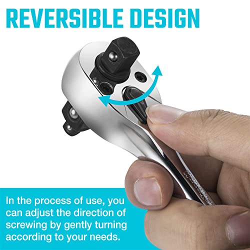 DURATECH 3-IN-1 Ratchet Handle, 1/4 ", 3/8 ", 1/2" Drive Ratchet Wrench | 72-Tooth, Reversible Switch, Full-Polished Chrome Plating, Alloy Steel - style: Ratchet Handle