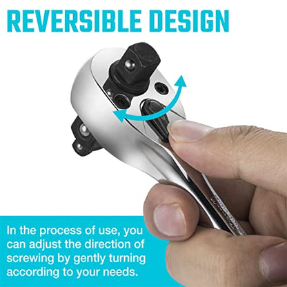 DURATECH 3-IN-1 Ratchet Handle, 1/4 ", 3/8 ", 1/2" Drive Ratchet Wrench | 72-Tooth, Reversible Switch, Full-Polished Chrome Plating, Alloy Steel - style: Ratchet Handle