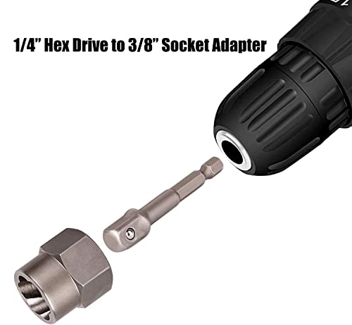 3/8” Drive Impact Bolt Nut Extractor Set, 13 Pcs Lug Nut Remover Kit 1/4”-3/4” Twist Socket Tool Set with a 1/4” Hex Drive to 3/8” Socket Adapter
