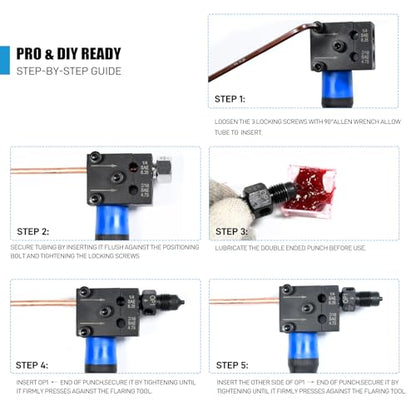 SMOTIVEPRO 7PCS Brake Line Flaring Tool Kit, SAE Double Flare Tool | Creates 45° Single, Double and Bubble Flares on 3/16" and 1/4" Tubing for Accurate Brake Line Repairs