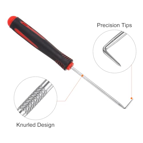 HARFINGTON 4 Pieces Pick and Hook Set 165mm Zinc Alloy Nylon Handle Round Automotive Pick Tool Set for Removing O Rings Small Items, Black Red - color: Black Red