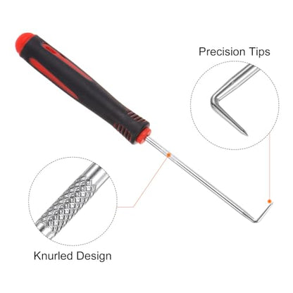 HARFINGTON 4 Pieces Pick and Hook Set 165mm Zinc Alloy Nylon Handle Round Automotive Pick Tool Set for Removing O Rings Small Items, Black Red - color: Black Red