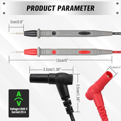 SWANLAKE 2-Piece Multimeter Test Probes, CAT III 1000V 20A Multi Meter Test Leads Kit, Ultra-Sharp Alloy Probe Tips, Voltmeter Leads, Multimeter Lead for Electrical Testing