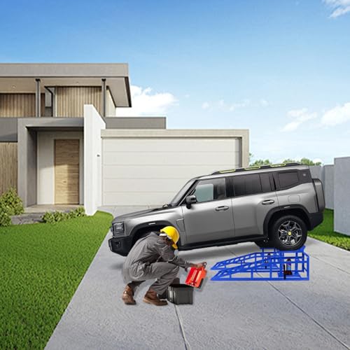 5T 11000lbs 2-Pack Hydraulic Car Ramps,Hydraulic Vehicle Ramps Assemble Easily,Automotive Ramps for Oil Changes,Low Profile Car Ramp for Home Garage, Auto Garage Repair. (Blue, Extra Large) - color: Blue