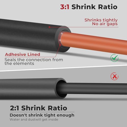 350 PCS 3:1 Heat Shrink Tubing Kit, Adhesive Lined, Marine Grade Shrink Wrap, Industrial Heat Shrink Tubing 7 Sizes (Black/Red), for Industrial/Automotive - color: Red&Black