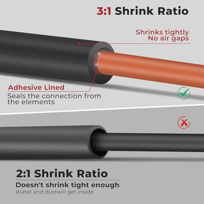 350 PCS 3:1 Heat Shrink Tubing Kit, Adhesive Lined, Marine Grade Shrink Wrap, Industrial Heat Shrink Tubing 7 Sizes (Black/Red), for Industrial/Automotive - color: Red&Black