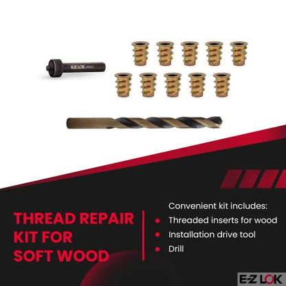 E-Z Hex Thread Repair Kit for Soft Wood Flanged Threaded Inserts 8-32 x 10mm, Drill, Installation Tool - size: 8-32 x 10mm, style: Flanged