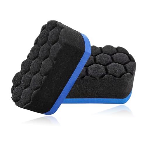 2 PCS Tire Waxing Applicator Pad, Easy Grip Hex Logic Tire Shine Dressing Applicator Sponge, Universal Automotive Tire Polishing Sponge Pads, Detailing Car Accessories (Blue)